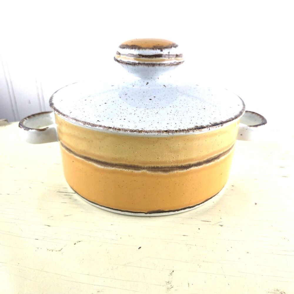 Midwinter Stonehenge Sun Covered Casserole Dish Lid Yellow Orange MCM England 70